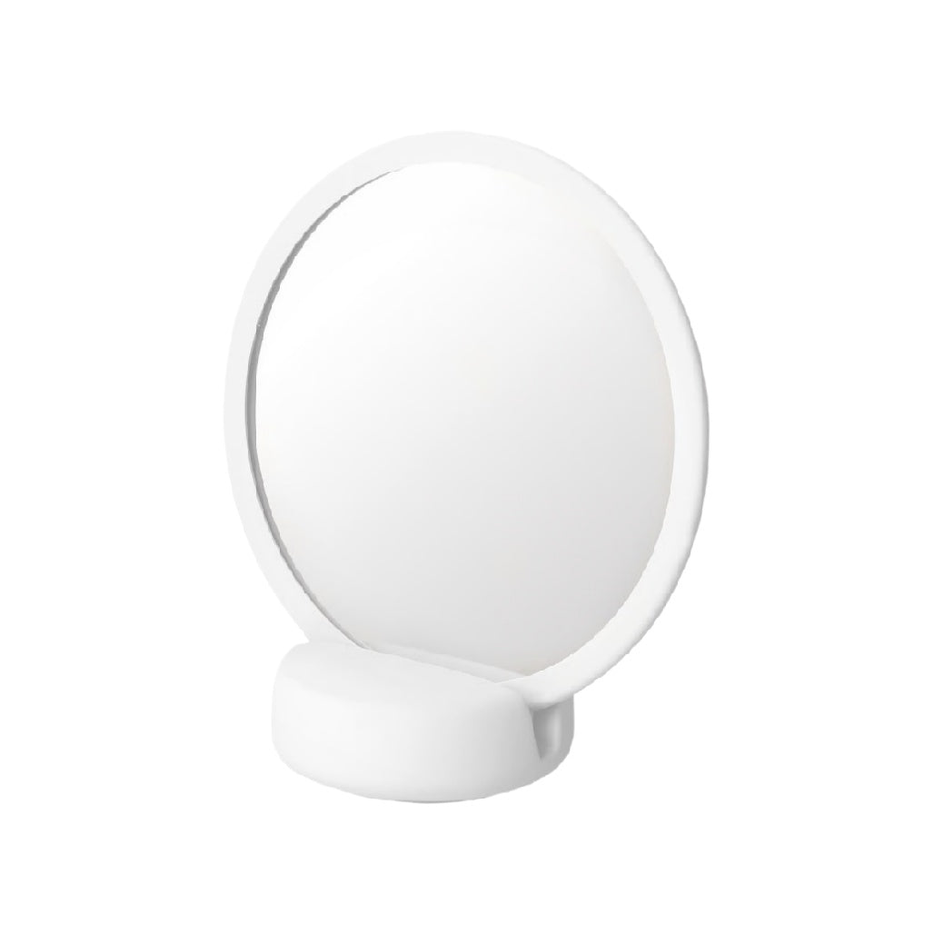 Modern Round Table Mirror with Stand - Sleek White Design for Vanity or Desk