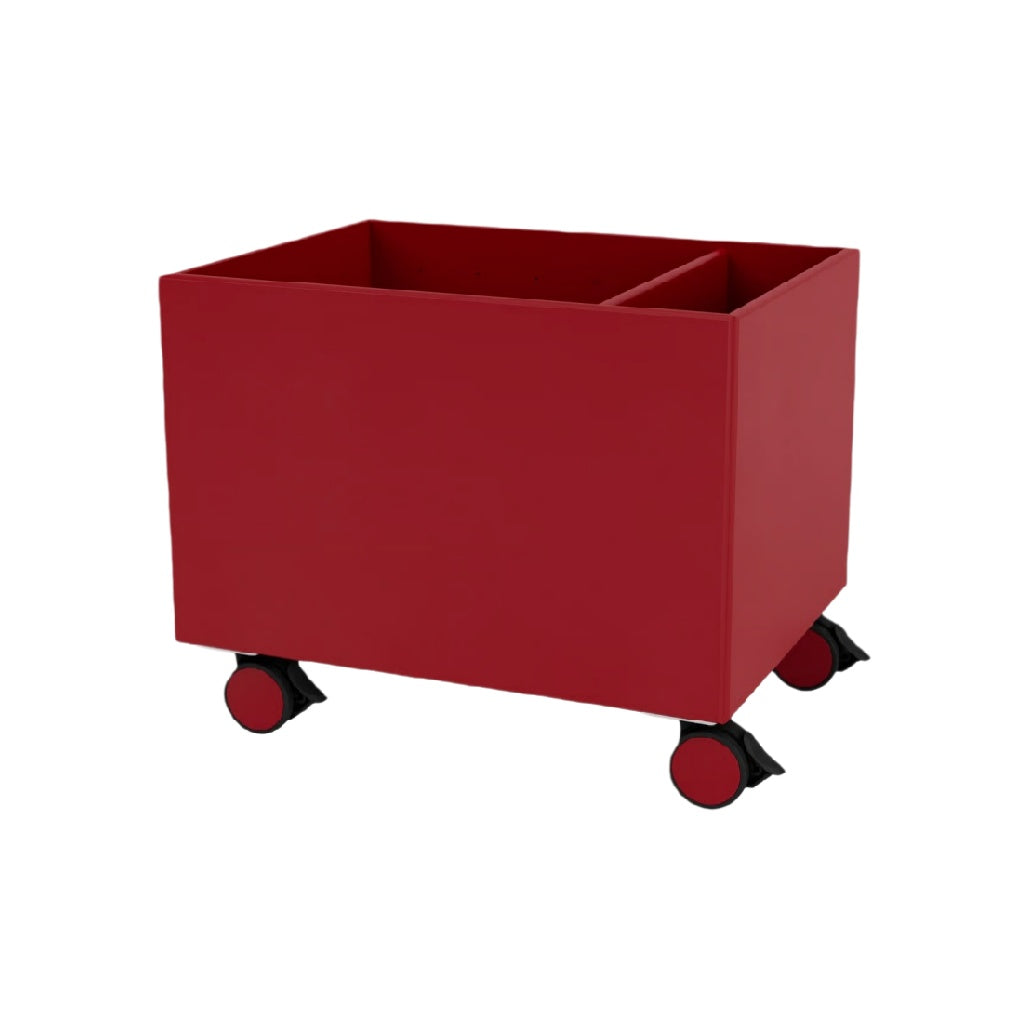 Red Rolling Storage Bin with Dividers and Casters